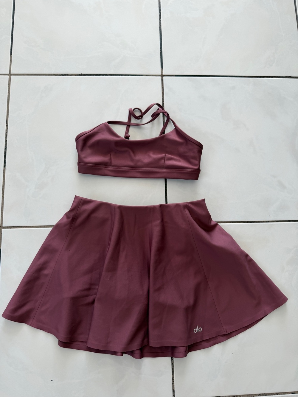 ALO Yoga Dusty Rose Active Skirt and Bra Set